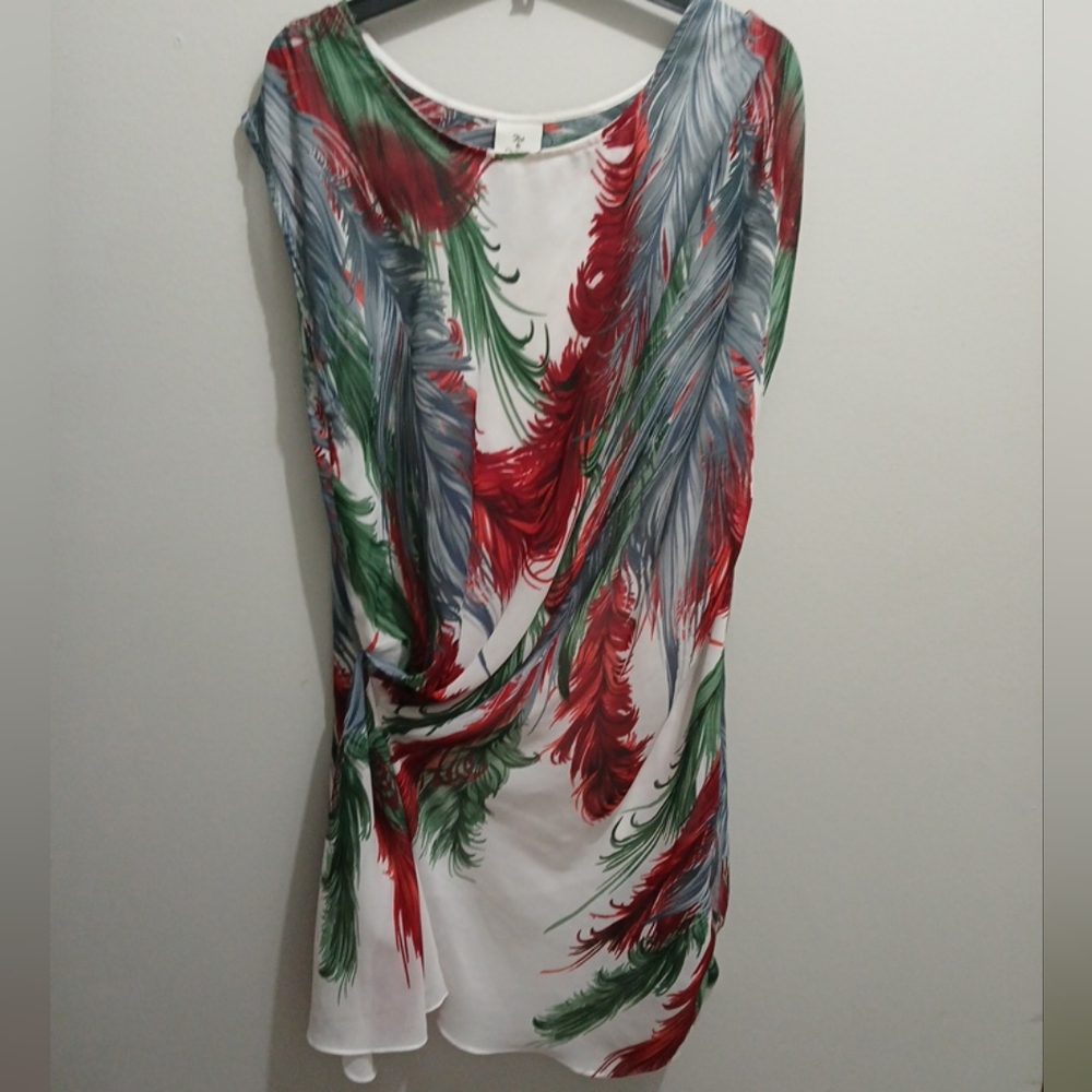 Hot & Delicious Red and Green Feather Print Dress